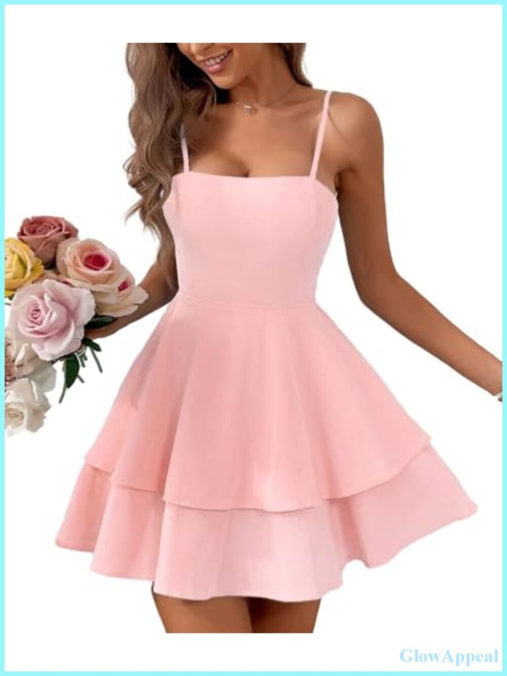 Women's Tie Back Spaghetti Strap Skater Mini Dress Tiered Ruffle A Line Party